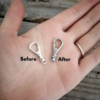 2 sterling silver clasps shown in hand one oxidized finish and the other shiny